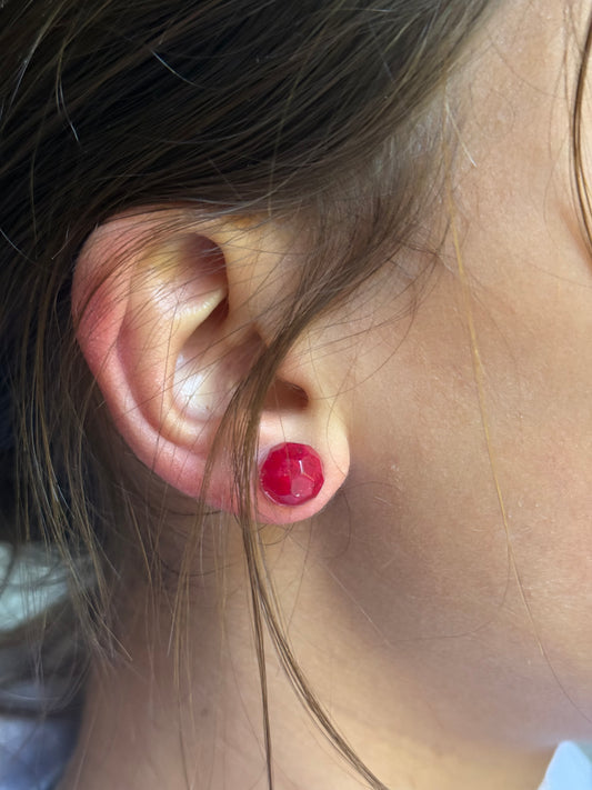 Small Round Gem Studs (Red)