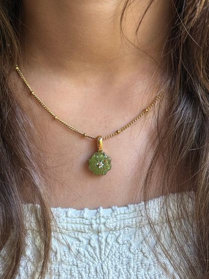Crayon Bloom Pendant (Olive - Gold Plated)