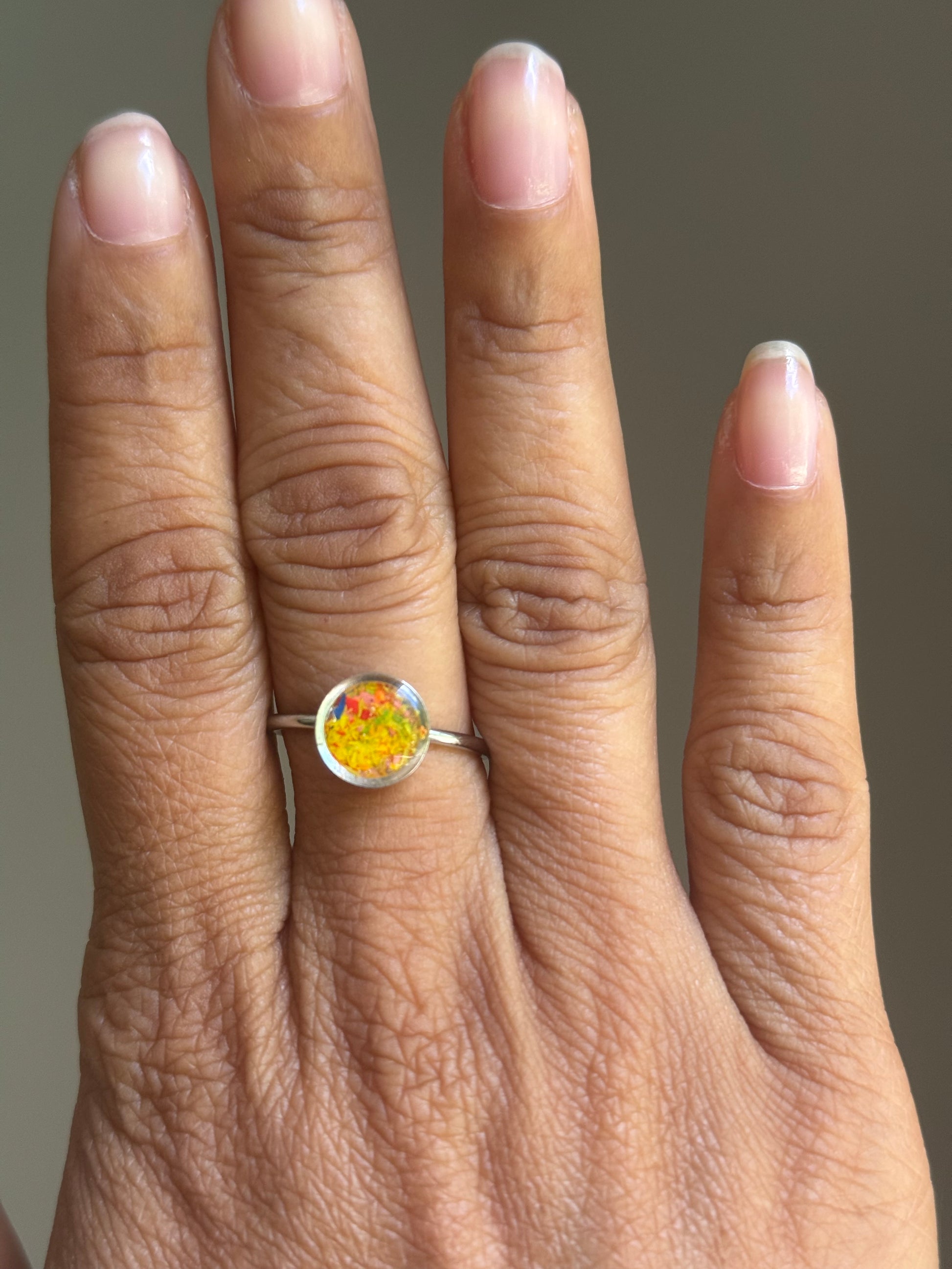 yellow and orange crayons in dainty ring.  crayon jewelry by crayonfetti