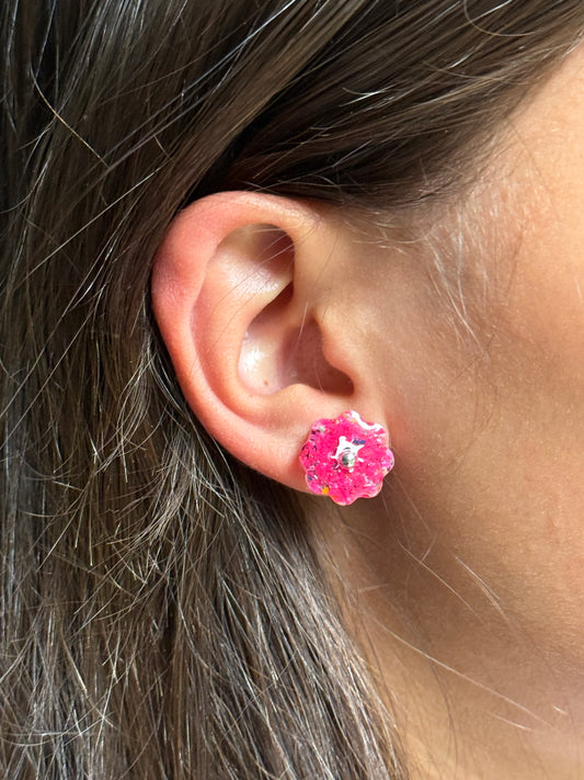 resin flower created with pink and white crayon shavings.  crayon jewelry by crayonfetti