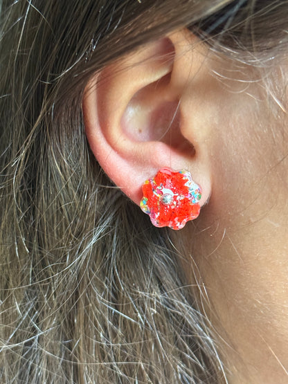 Scarlet Crayon Bloom Studs