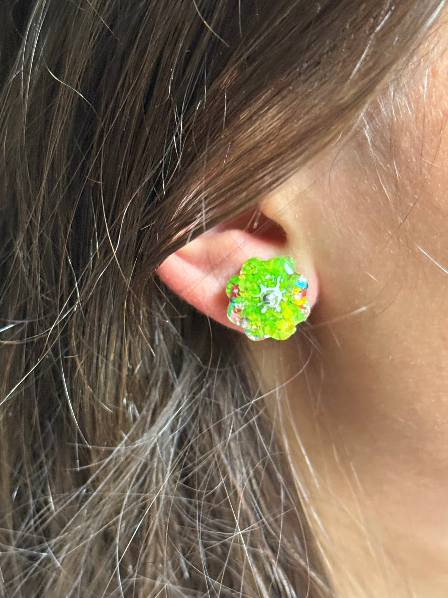 Green Crayon Bloom Studs