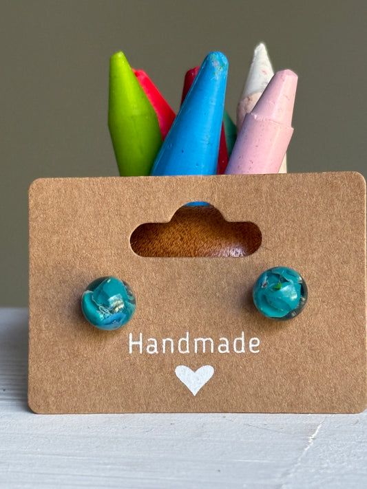 Small Crayon Globe Studs (Caribbean Blue)