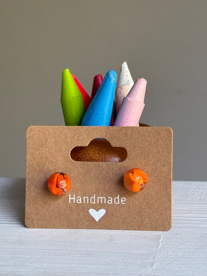 Small Crayon Globe Studs (Orange)