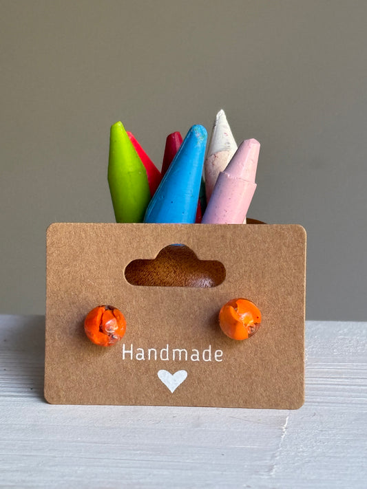 Small Crayon Globe Studs (Orange)