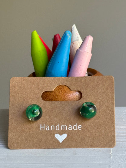 Small Crayon Globe Studs (Dark Green)