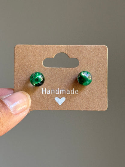 Small Crayon Globe Studs (Dark Green)