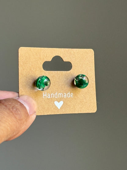 Small Crayon Globe Studs (Dark Green)