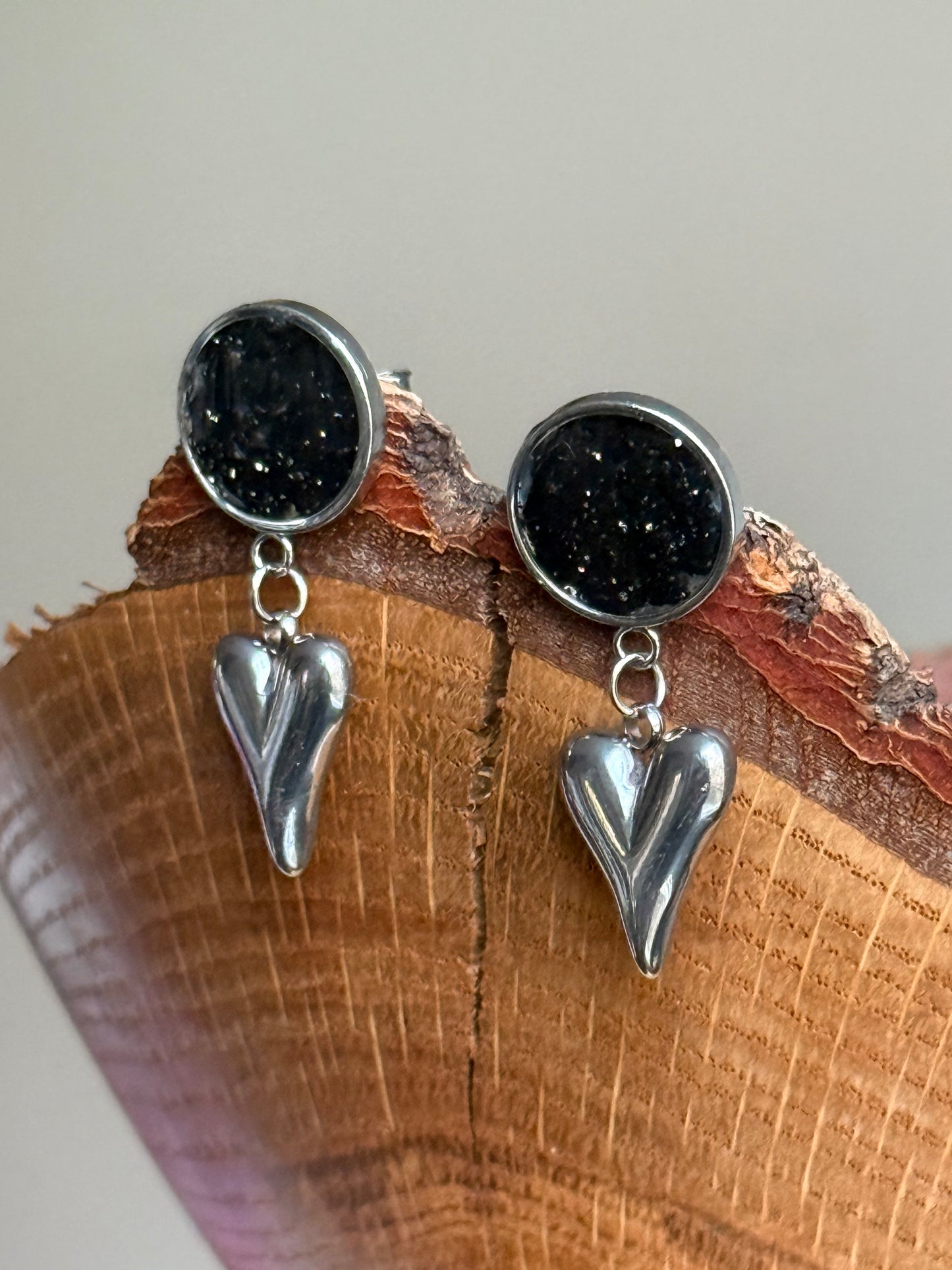 Black Bubble Heart Earrings