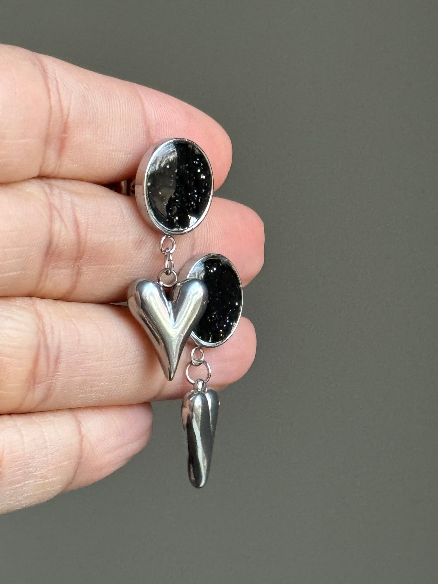 Black Bubble Heart Earrings