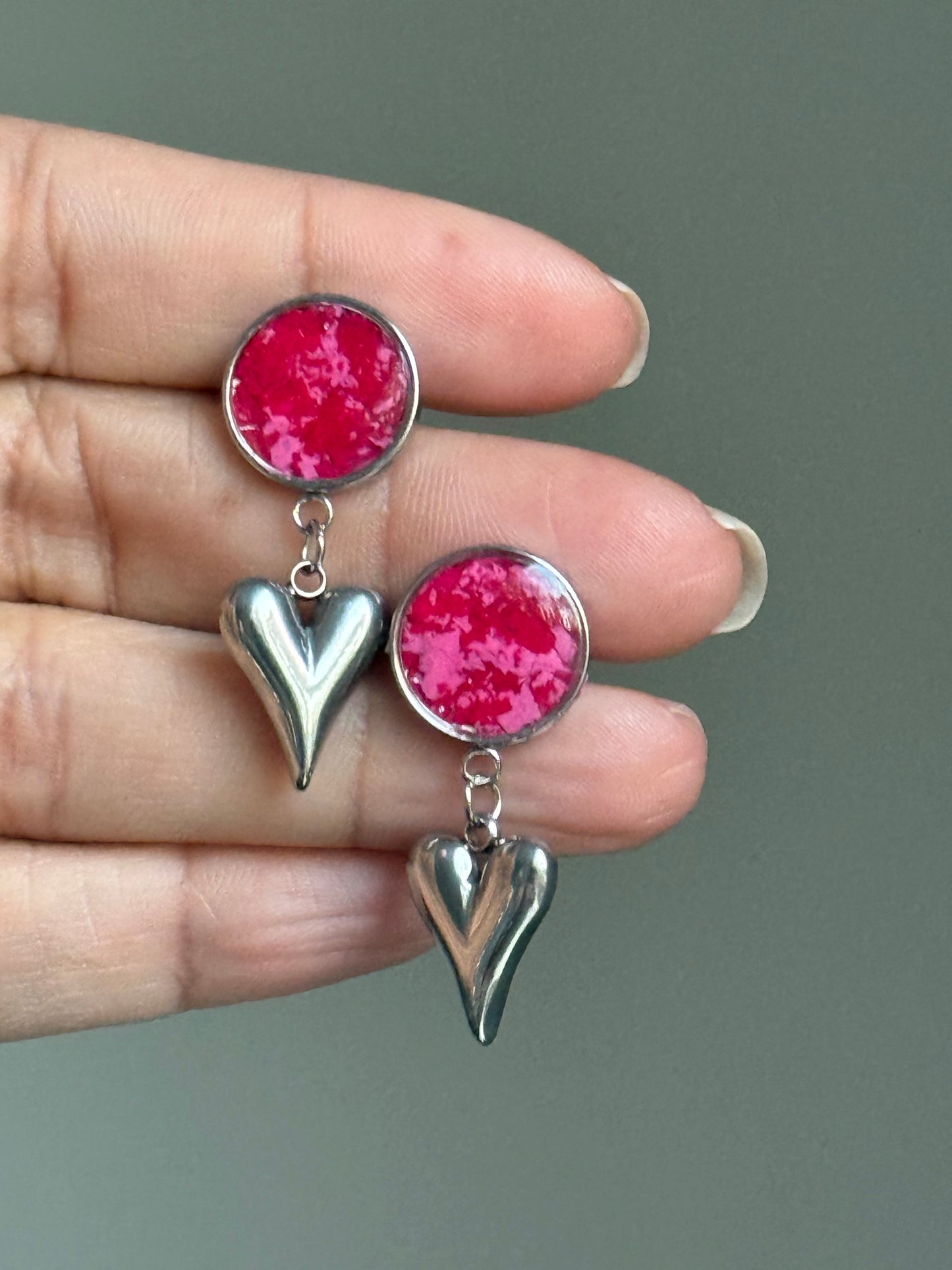 Pink & Red Bubble Heart Earrings