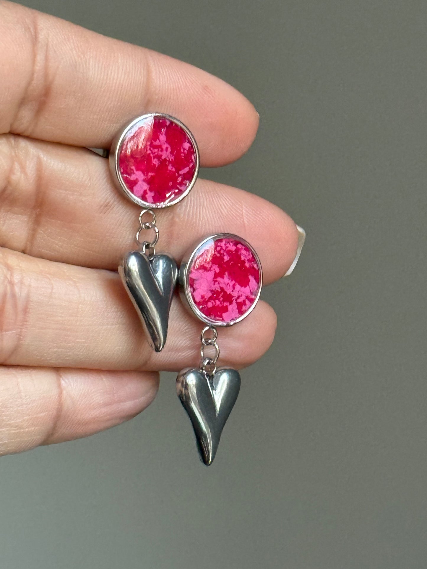 Pink & Red Bubble Heart Earrings