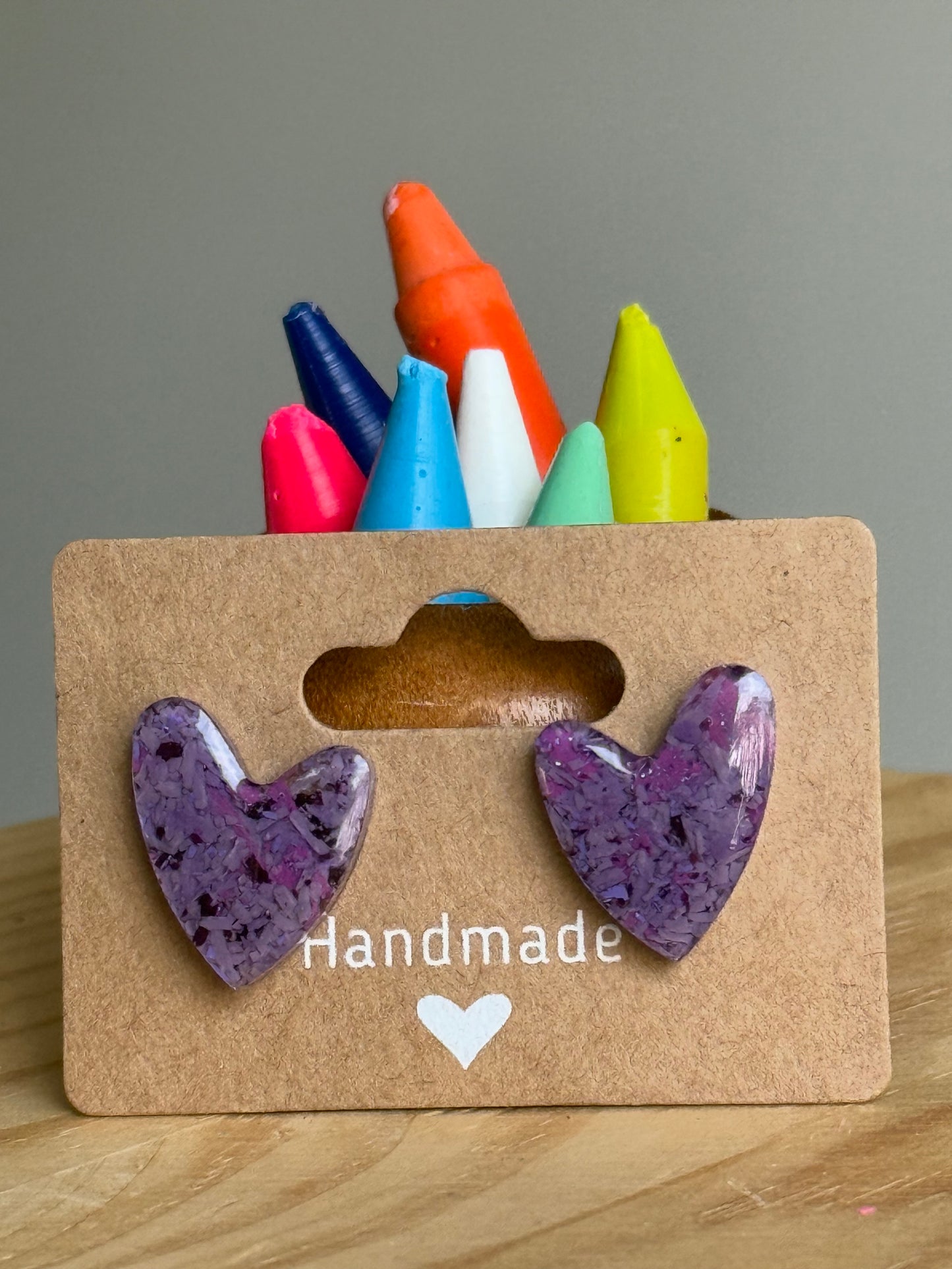 Lilac & Violet Heart Studs (Lg)