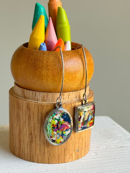 stainless steel earrings filled with crayons by crayonfetti