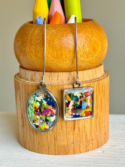 stainless steel earrings filled with crayons by crayonfetti