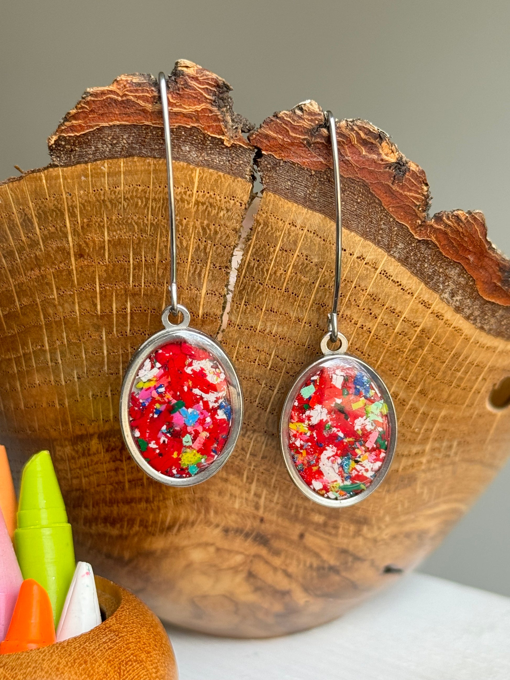 stainless steel earrings crafted with crayons by crayonfetti