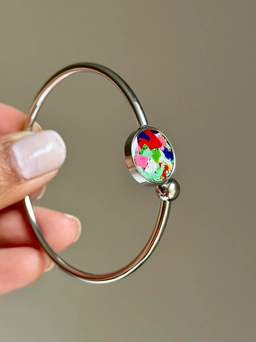 hypoallergenic, round stainless steel cuff bracelet crafted with crayons by crayonfetti