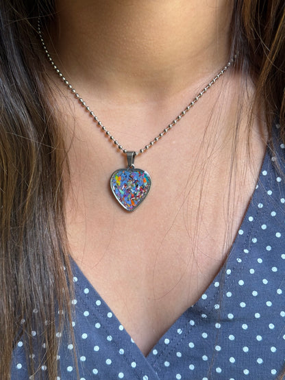 Close up of our periwinkle crayon heart pendant by crayonfetti