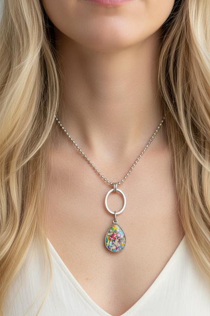 Necklace on blonde white skin model collarbone down