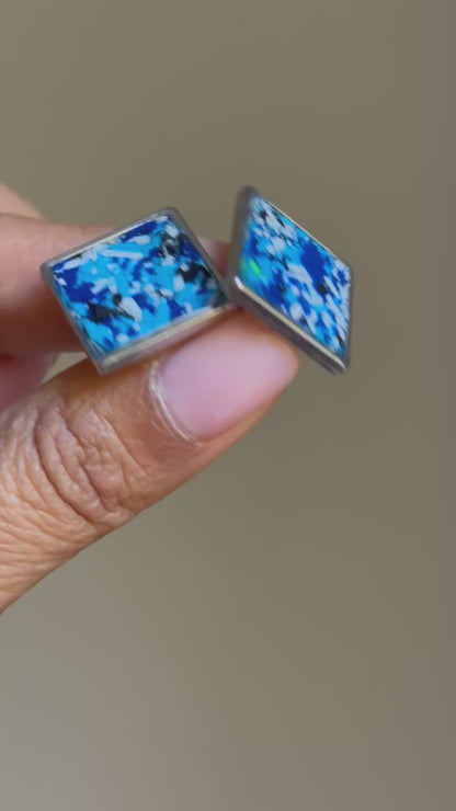 Square statement cuff links crafted with recycled blue crayons by our Georgia-based mother-daughter team. Vibrant, one-of-a-kind sustainable cuff links