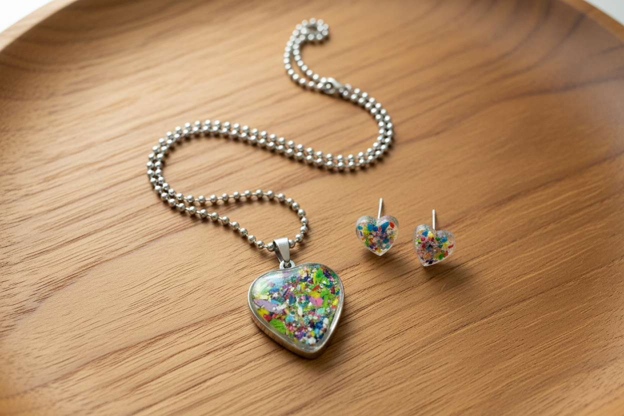Viva Heart Pendant & Studs on Wood